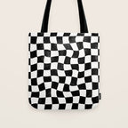 Black and White Warped Checkerboard Tote Bag Gallery Image 1