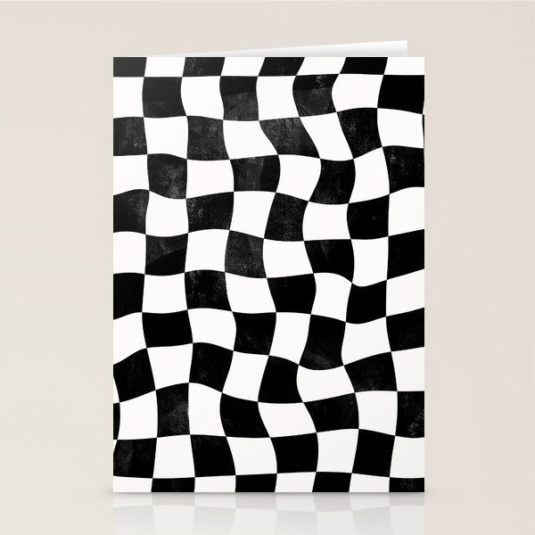 Black and White Warped Checkerboard Stationery Card Gallery Image 1