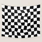 Black and White Warped Checkerboard Wall Tapestry Gallery Image 4