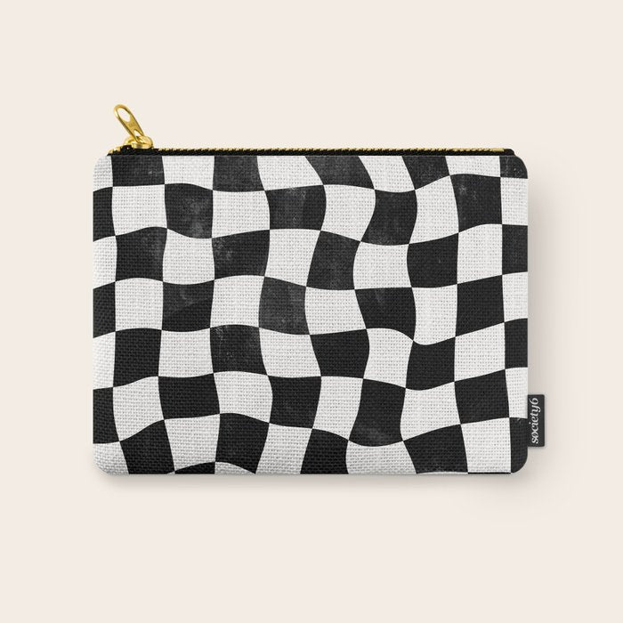 Black and White Warped Checkerboard Carry All Pouch Gallery Image 1