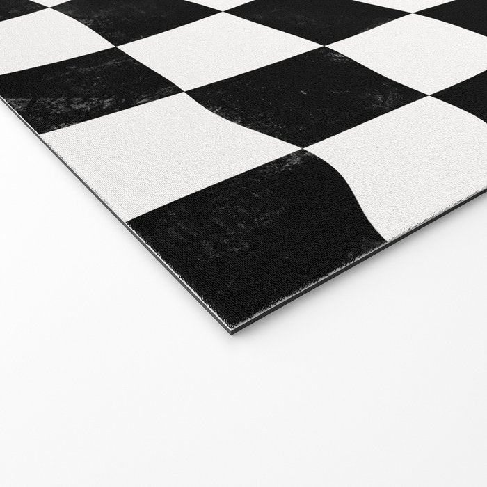 Black and White Warped Checkerboard Welcome Mat Gallery Image 2