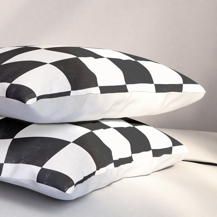 Black and White Warped Checkerboard Pillow Sham Gallery Image 3