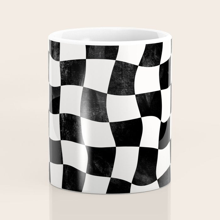Black and White Warped Checkerboard Coffee Mug Gallery Image 4