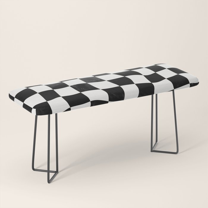 Black and White Warped Checkerboard Bench Gallery Image 1