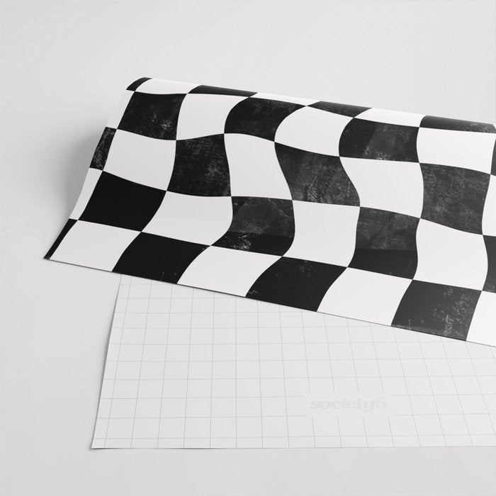 Black and White Warped Checkerboard Wrapping Paper Gallery Image 2