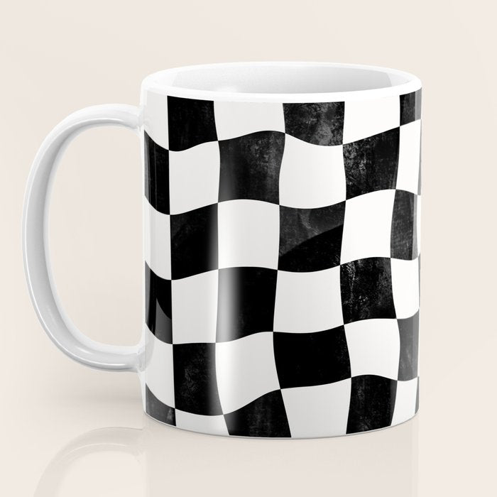 Black and White Warped Checkerboard Coffee Mug Gallery Image 3