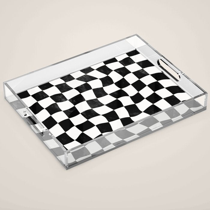 Black and White Warped Checkerboard Acrylic Tray Gallery Image 1