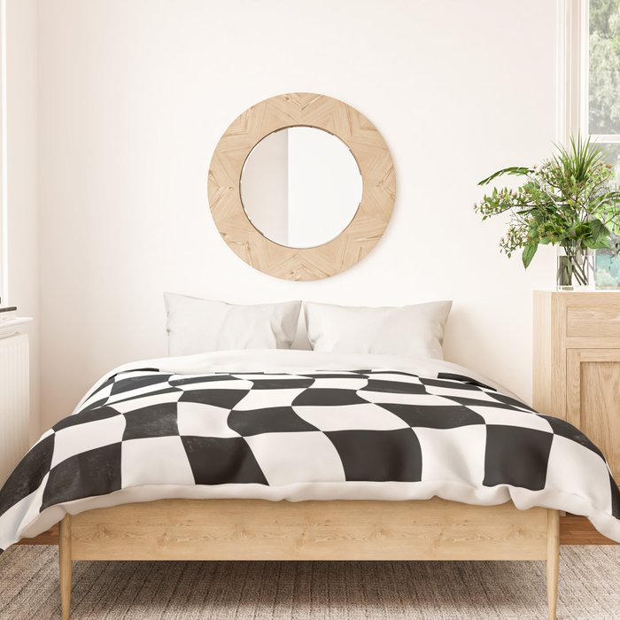 Black and White Warped Checkerboard Duvet Cover Gallery Image 3