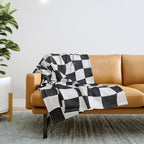 Black and White Warped Checkerboard Throw Blanket Gallery Image 1