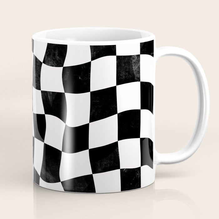 Black and White Warped Checkerboard Coffee Mug Gallery Image 1