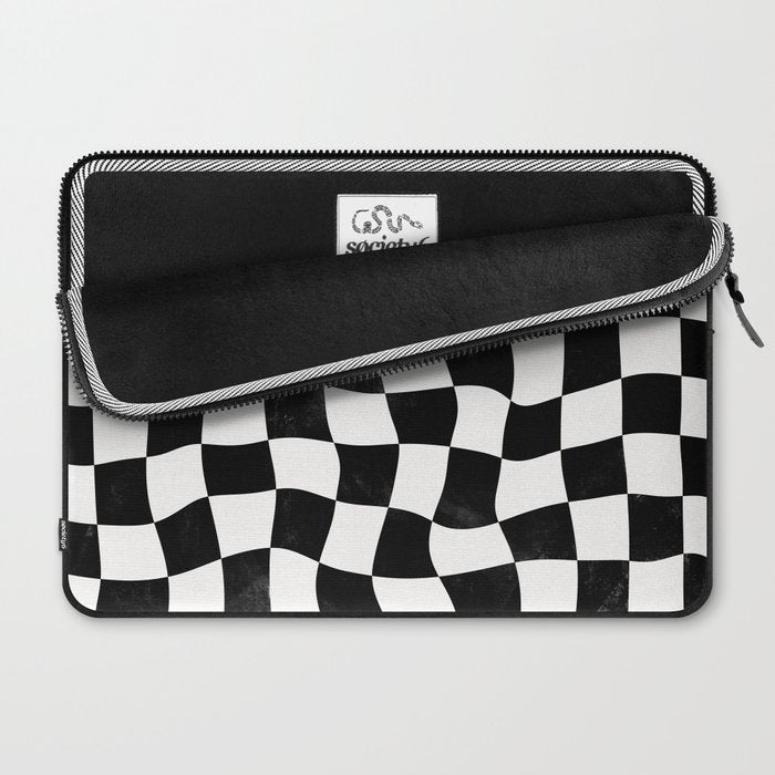Black and White Warped Checkerboard Laptop Sleeve Gallery Image 2