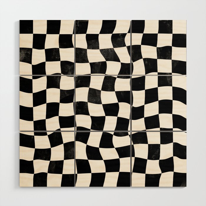 Black and White Warped Checkerboard Wood Wall Art Gallery Image 1