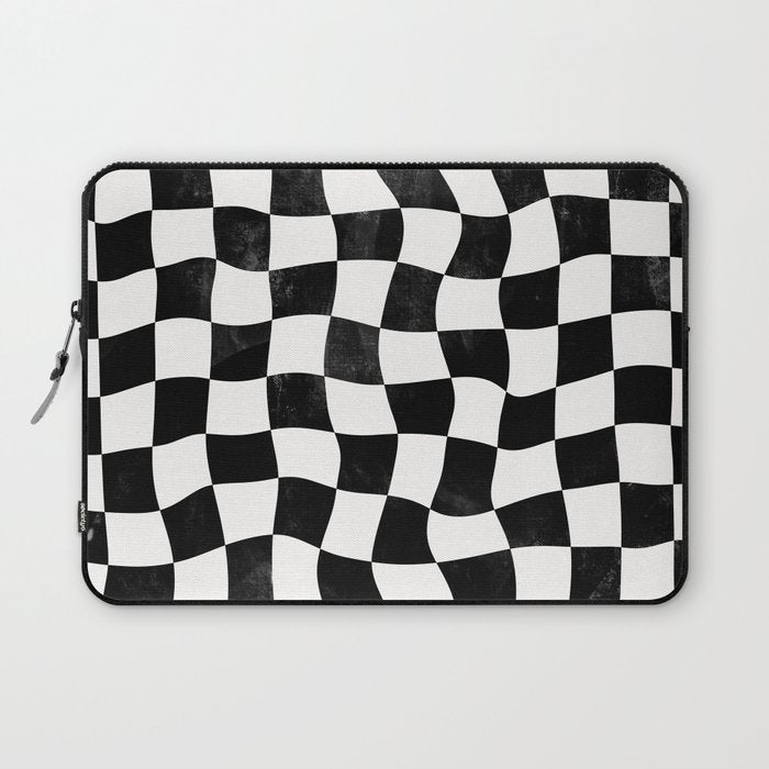 Black and White Warped Checkerboard Laptop Sleeve Gallery Image 1
