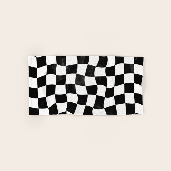 Black and White Warped Checkerboard Bath Towel Gallery Image 1