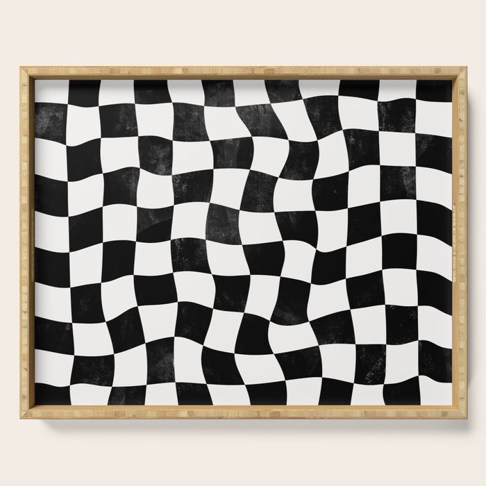 Black and White Warped Checkerboard Serving Tray Gallery Image 1