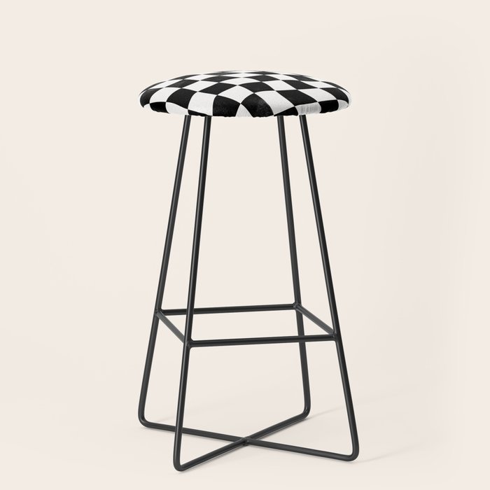 Black and White Warped Checkerboard Stool Gallery Image 1