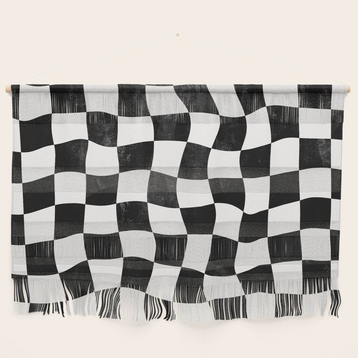 Black and White Warped Checkerboard Wall Hanging Gallery Image 1