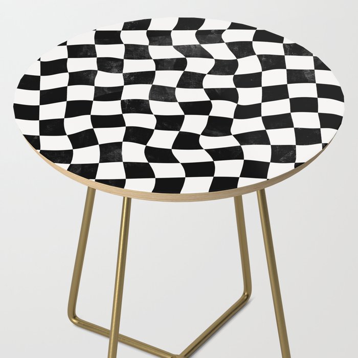 Black and White Warped Checkerboard Side Table Gallery Image 2