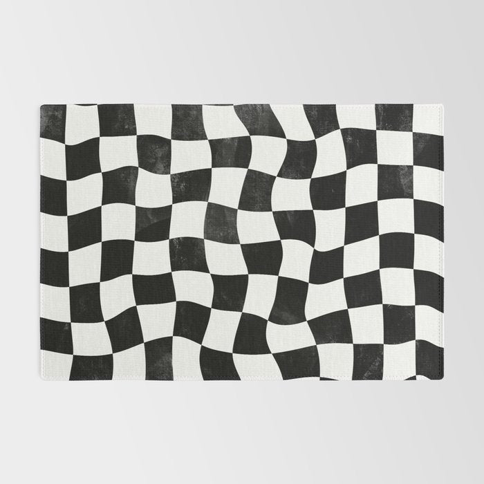 Black and White Warped Checkerboard Rug Gallery Image 2