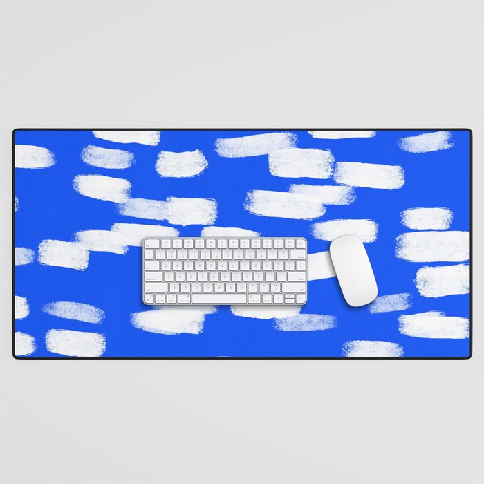 Cobalt Blue and White Brush Stroke Spots Desk Mat Gallery Image 1
