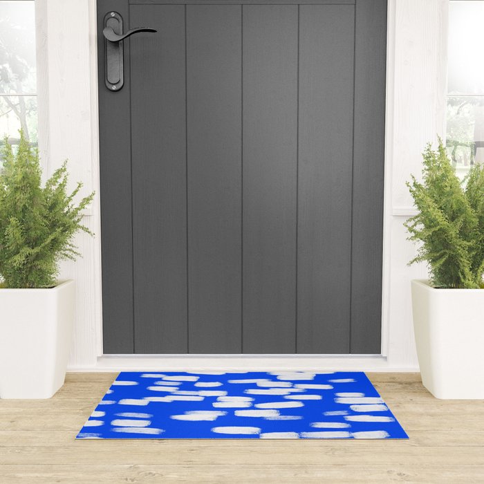 Cobalt Blue and White Brush Stroke Spots Welcome Mat Gallery Image 3