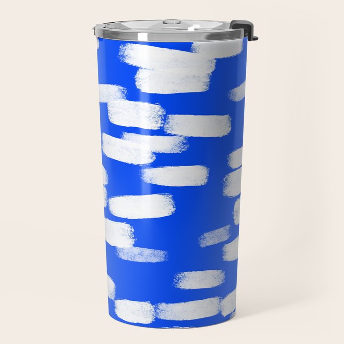 Cobalt Blue and White Brush Stroke Spots Travel Mug Gallery Image 2
