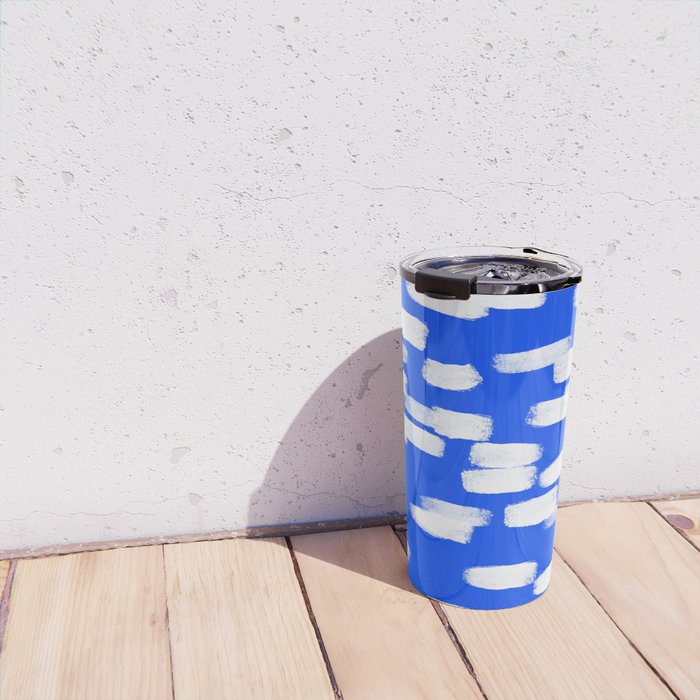 Cobalt Blue and White Brush Stroke Spots Travel Mug Gallery Image 4