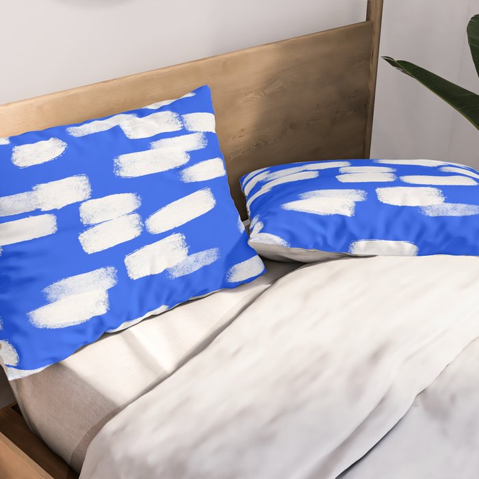 Cobalt Blue and White Brush Stroke Spots Pillow Sham Gallery Image 2