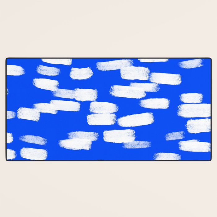 Cobalt Blue and White Brush Stroke Spots Desk Mat Gallery Image 3
