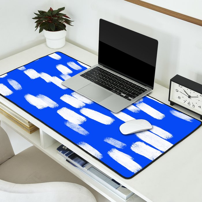 Cobalt Blue and White Brush Stroke Spots Desk Mat Gallery Image 2