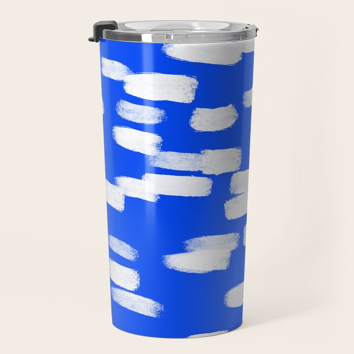 Cobalt Blue and White Brush Stroke Spots Travel Mug Gallery Image 3