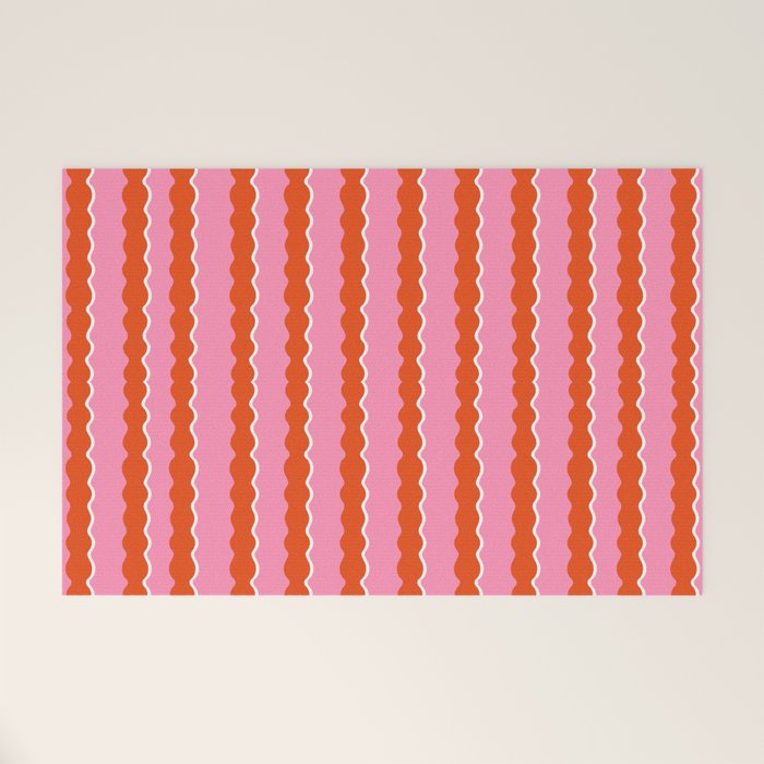 Pink and Orange, Wavy, Squiggle, Scallop, Stripes Welcome Mat Gallery Image 1