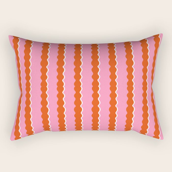 Pink and Orange, Wavy, Squiggle, Scallop, Stripes Rectangular Pillow Gallery Image 1