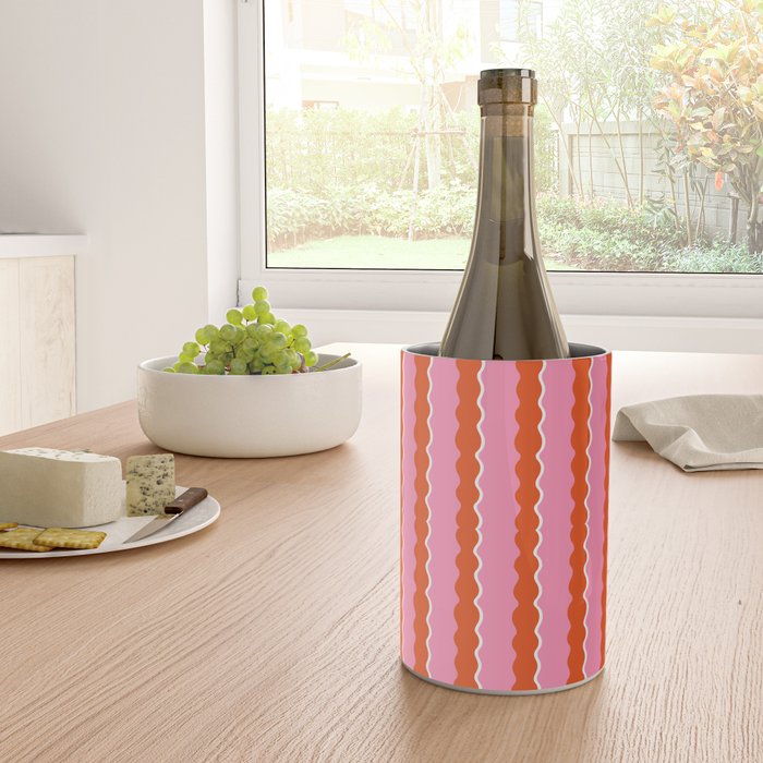 Pink and Orange, Wavy, Squiggle, Scallop, Stripes Wine Chiller Gallery Image 4