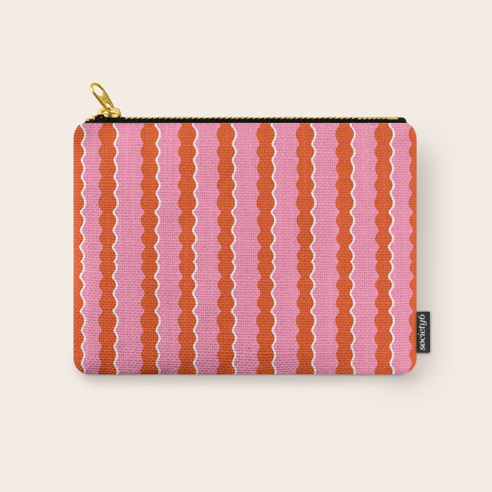 Pink and Orange, Wavy, Squiggle, Scallop, Stripes Carry All Pouch Gallery Image 1