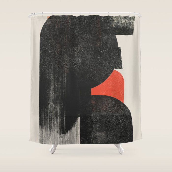 Modern Organic  Black And Red Forms Shower Curtain Gallery Image 1