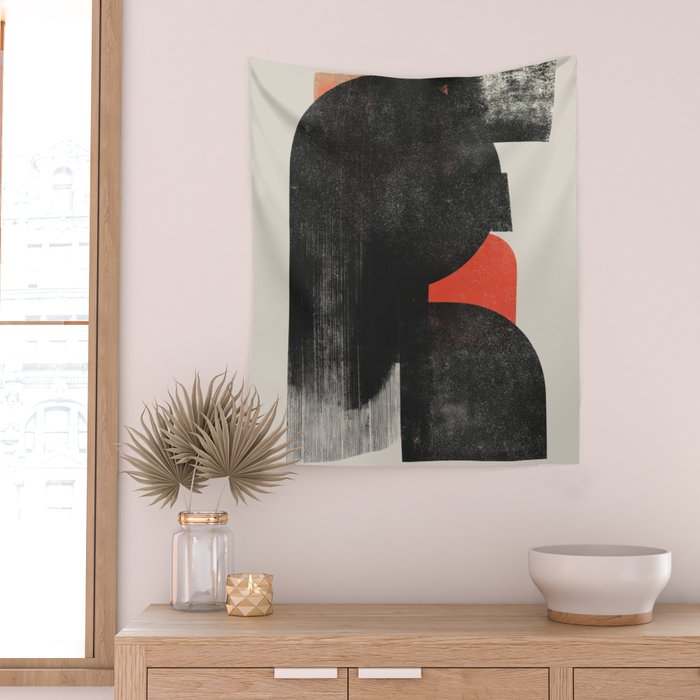 Modern Organic  Black And Red Forms Wall Tapestry Gallery Image 2
