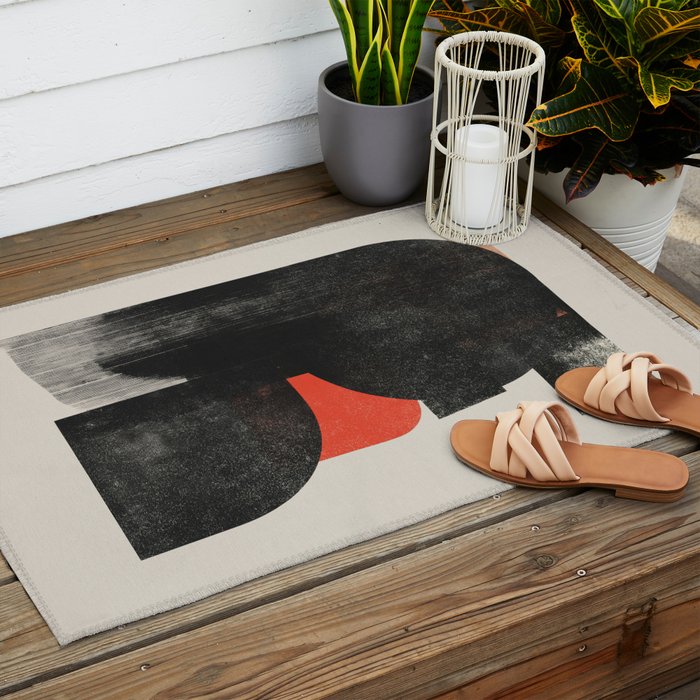Modern Organic  Black And Red Forms Outdoor Rug Gallery Image 2