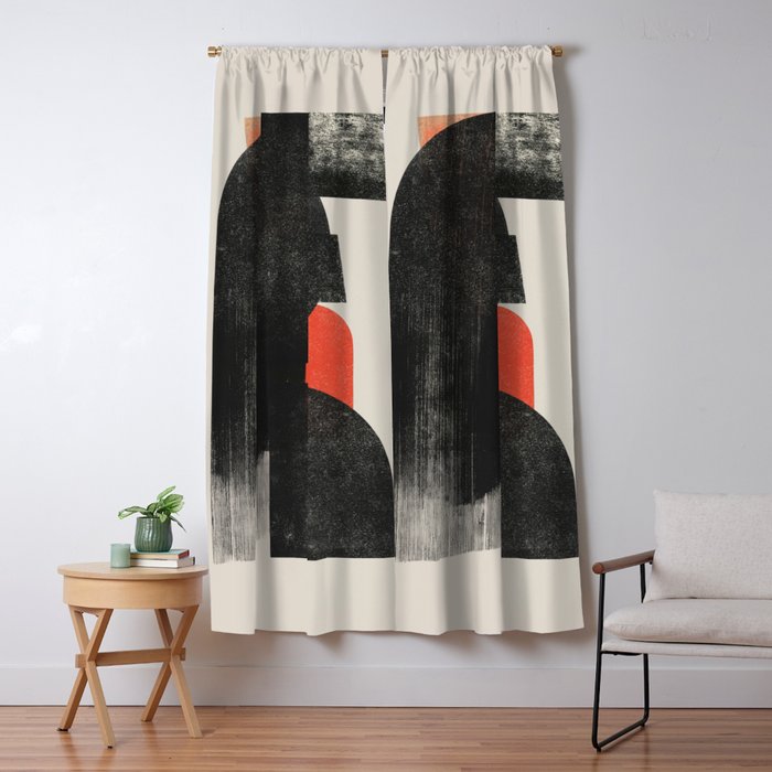Modern Organic  Black And Red Forms Window Curtain Gallery Image 5