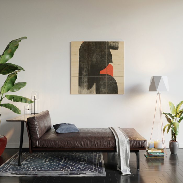 Modern Organic  Black And Red Forms Wood Wall Art Gallery Image 2