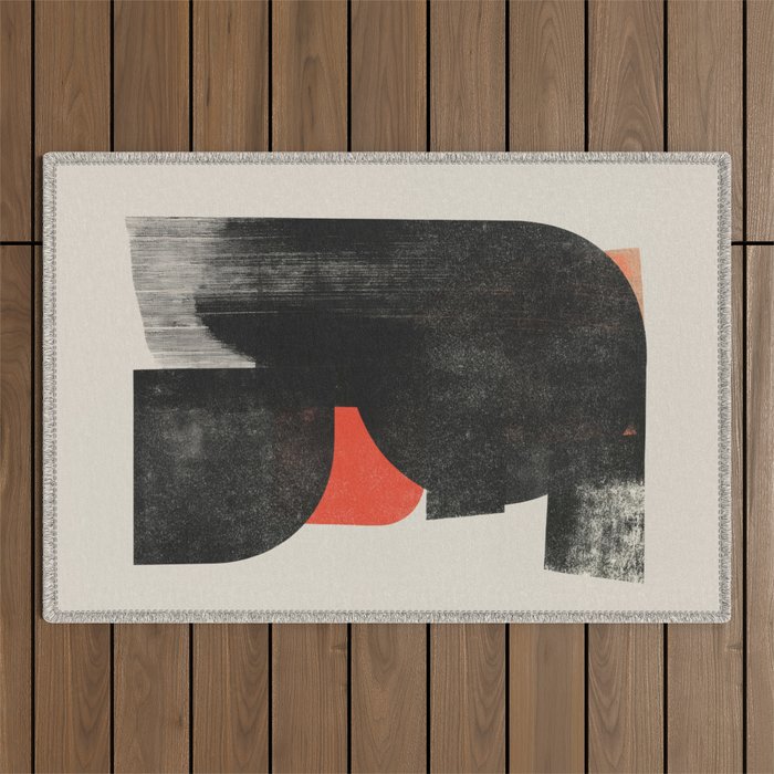 Modern Organic  Black And Red Forms Outdoor Rug Gallery Image 1