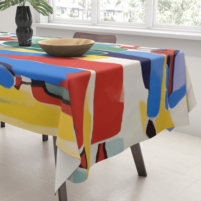 A Witness To Your Life's Journey, Tropical Travel Couple People Summer, Colorful Eclectic Bohemian Contemporary Painting Palm Trees Tablecloth Gallery Image 3