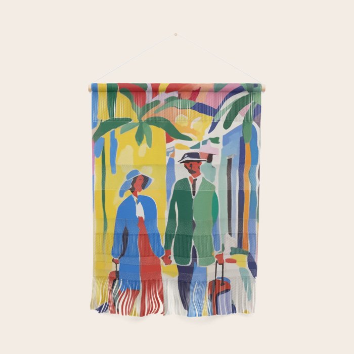 A Witness To Your Life's Journey, Tropical Travel Couple People Summer, Colorful Eclectic Bohemian Contemporary Painting Palm Trees Wall Hanging Gallery Image 1