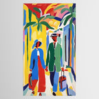 A Witness To Your Life's Journey, Tropical Travel Couple People Summer, Colorful Eclectic Bohemian Contemporary Painting Palm Trees Tablecloth Gallery Image 2