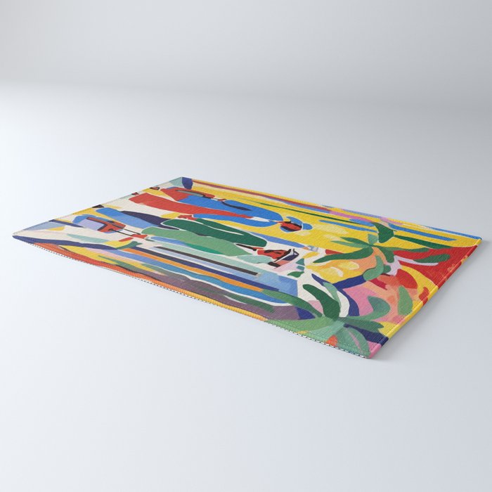 A Witness To Your Life's Journey, Tropical Travel Couple People Summer, Colorful Eclectic Bohemian Contemporary Painting Palm Trees Rug Gallery Image 3