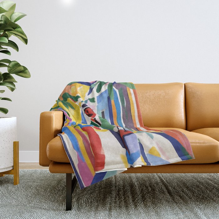 A Witness To Your Life's Journey, Tropical Travel Couple People Summer, Colorful Eclectic Bohemian Contemporary Painting Palm Trees Throw Blanket Gallery Image 1