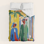A Witness To Your Life's Journey, Tropical Travel Couple People Summer, Colorful Eclectic Bohemian Contemporary Painting Palm Trees Duvet Cover Gallery Image 6
