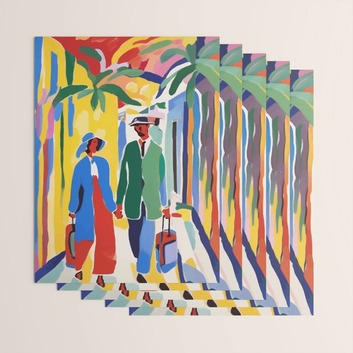 A Witness To Your Life's Journey, Tropical Travel Couple People Summer, Colorful Eclectic Bohemian Contemporary Painting Palm Trees Wrapping Paper Gallery Image 3