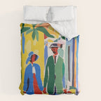 A Witness To Your Life's Journey, Tropical Travel Couple People Summer, Colorful Eclectic Bohemian Contemporary Painting Palm Trees Comforter Gallery Image 6