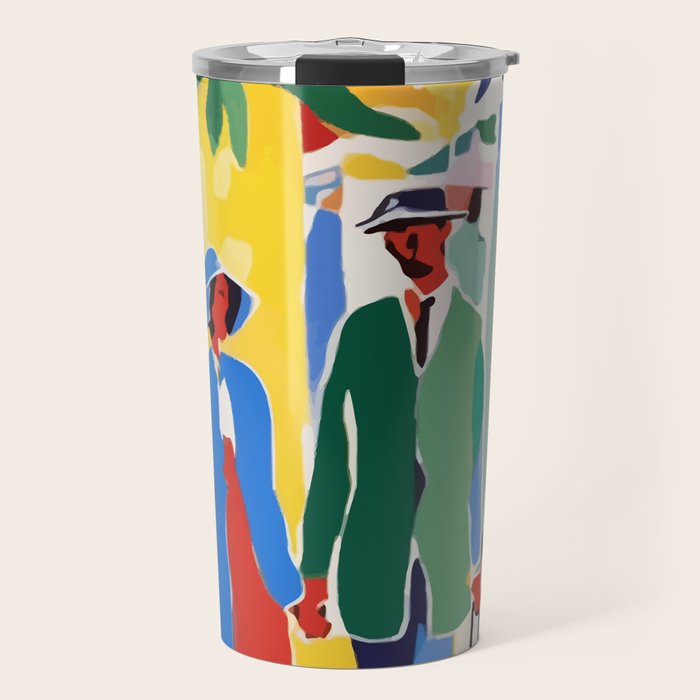 A Witness To Your Life's Journey, Tropical Travel Couple People Summer, Colorful Eclectic Bohemian Contemporary Painting Palm Trees Travel Mug Gallery Image 1
